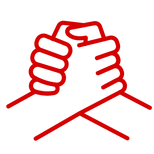 Hands clasped in unity outline